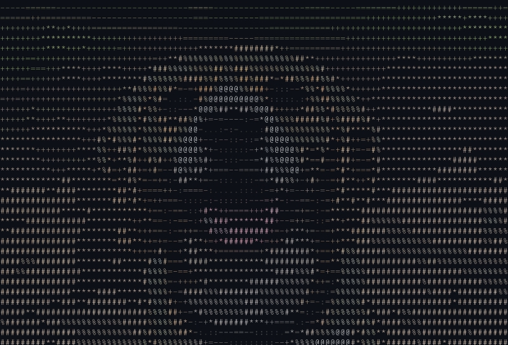 Dog portrait rendered in truecolor ASCII